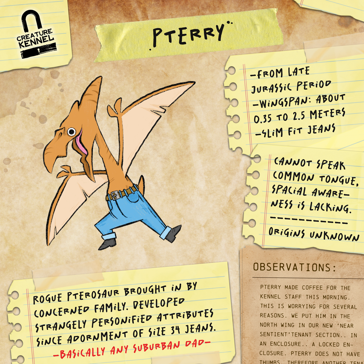 Pterry the Pterodactyl - Vinyl Sticker [3" x 4"]